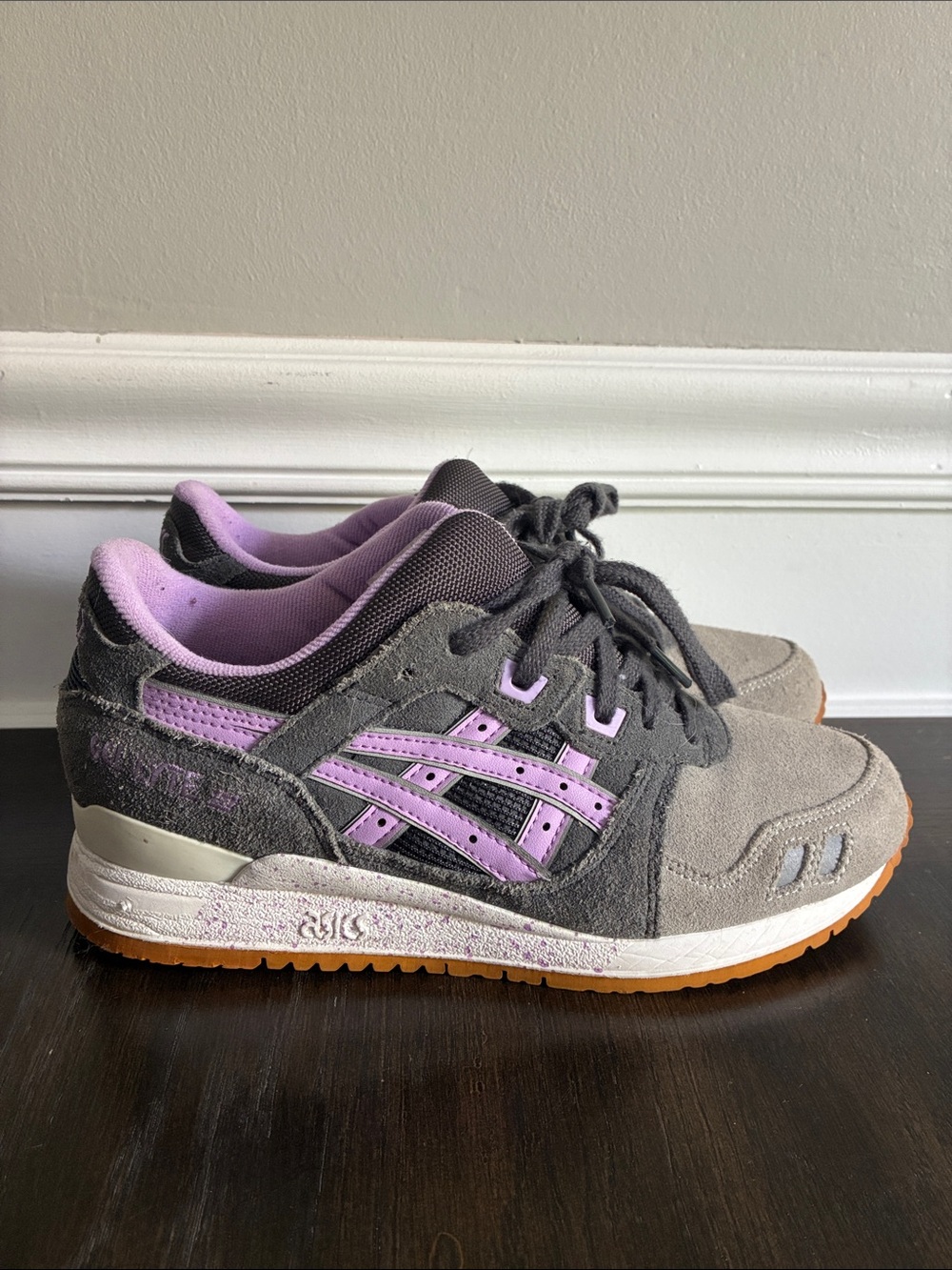 ASICS Gray and Lavender Suede Athletic Sneakers